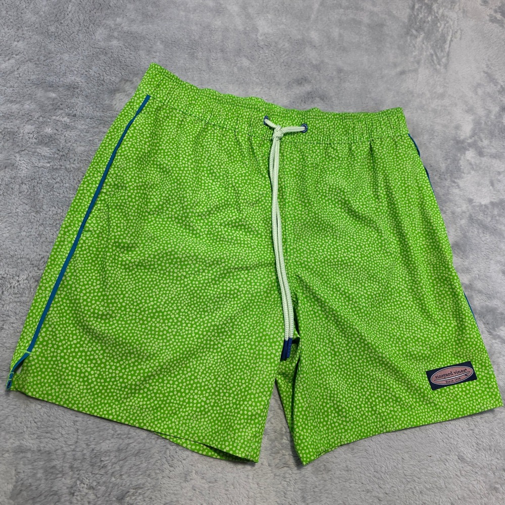 Vineyard Vines Men‎ XS Green Polka Dot Swim Trunks Blue Stripe Drawstring Mesh